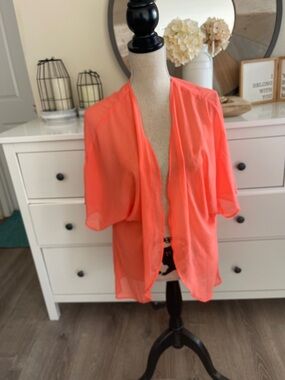 Sheer Coral Open Front Kimono